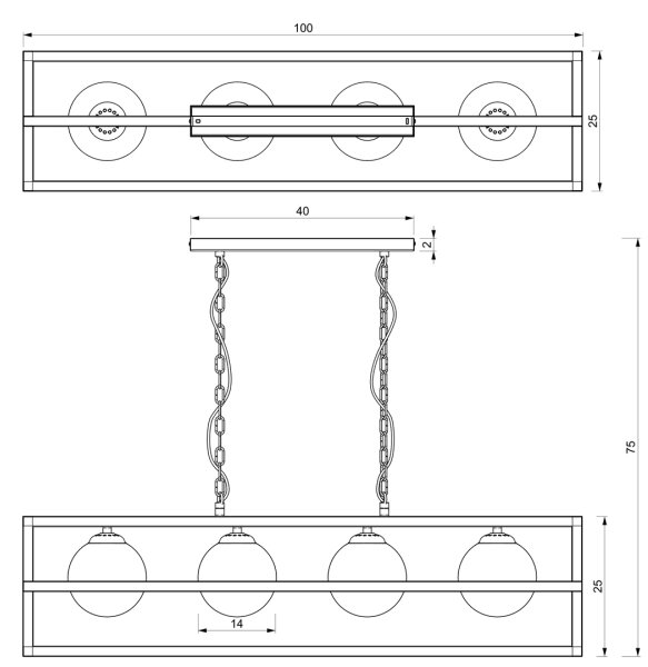Lampadario a catena DIEGO 4xE14/40W/230V nero