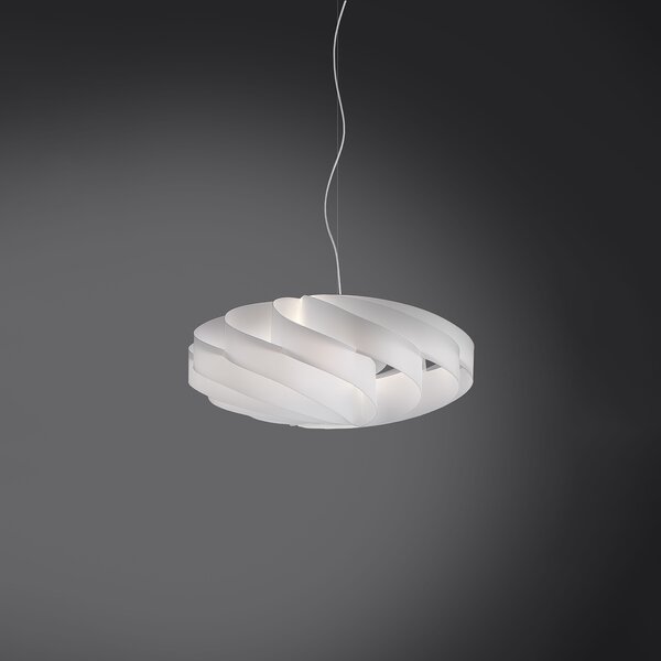 Sospensione Moderna Flat Polilux ® Bianco E Metallo Cromo 1 Luce E27 D50Cm