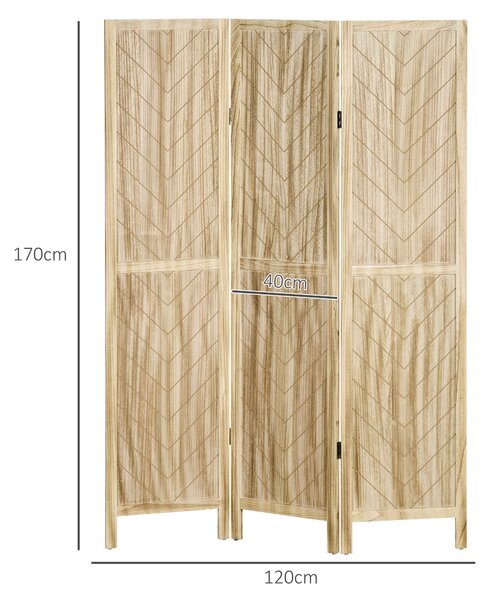 HOMCOM Paravento da Interno Pieghevole a 3 Ante a Spina di Pesce in Legno, 120x1.6x170 cm