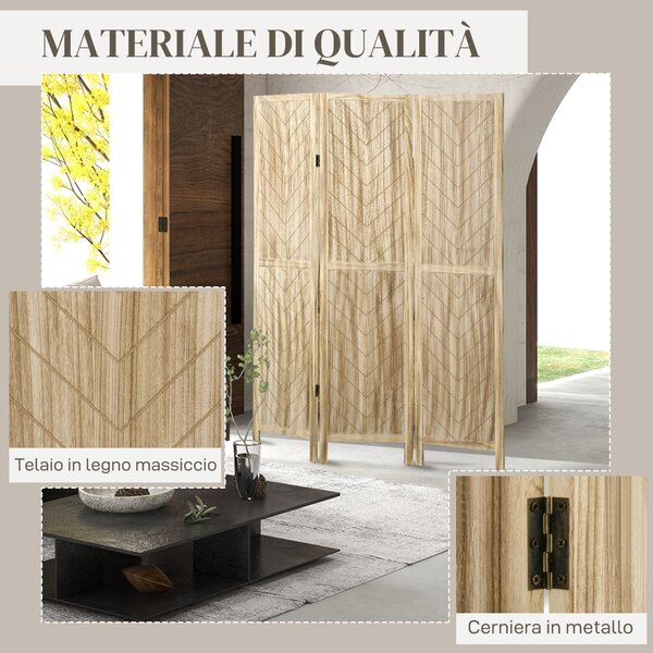 HOMCOM Paravento da Interno Pieghevole a 3 Ante a Spina di Pesce in Legno, 120x1.6x170 cm