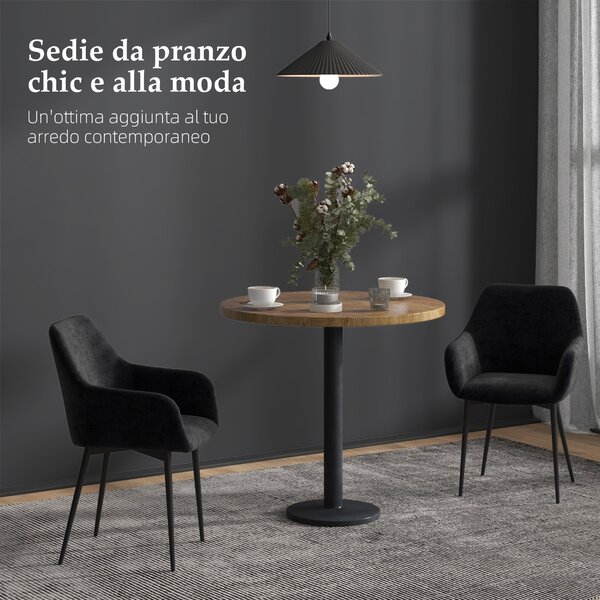 HOMCOM Set 2 Sedie per Sala da Pranzo Moderne con Braccioli, Seduta Imbottita e Gambe in Acciaio, 54x57x80cm, Nero