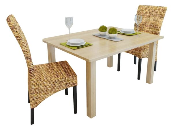 Sedie Sala da Pranzo 4 pz in Rattan Kubu e Legno di Mango