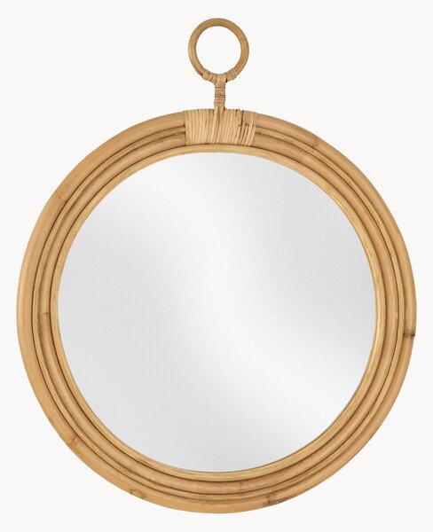 Specchio rotondo da parete con cornice in rattan Bemore
