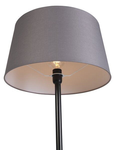 Lampada da terra nera con paralume in lino grigio scuro 45 cm - Simplo