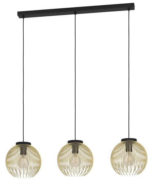Lampadario Industrial-Nordico Acciaio Nero E Oro 3 Luci E27