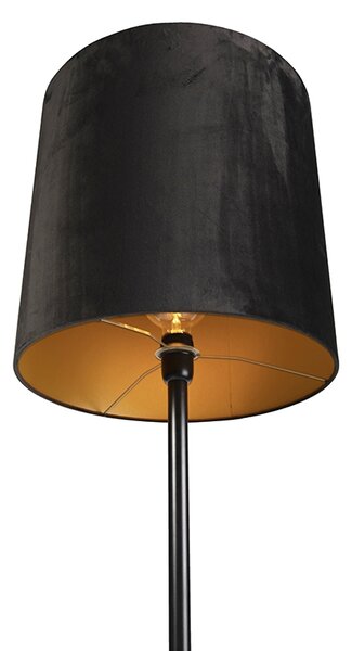 Lampada da terra nera con paralume in velluto nero con oro 40 cm - Simplo