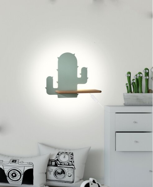 Applique LED per bambini con mensola CACTUS LED/4W/230V verde/legno