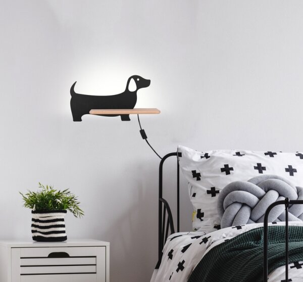 Applique LED per bambini con mensola DOG LED/5W/230V nero/legno