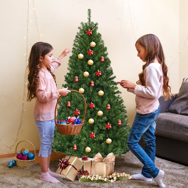 Costway Albero di natale artificiale in PVC con 150 LED 600 rami supporto in metallo, Albero natalizio 150cm