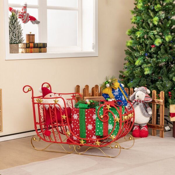 Costway Slitta di Babbo Natale in metallo con ampia area di carico per i regali stelle dorate, Slitta natalizia 99x36x61cm