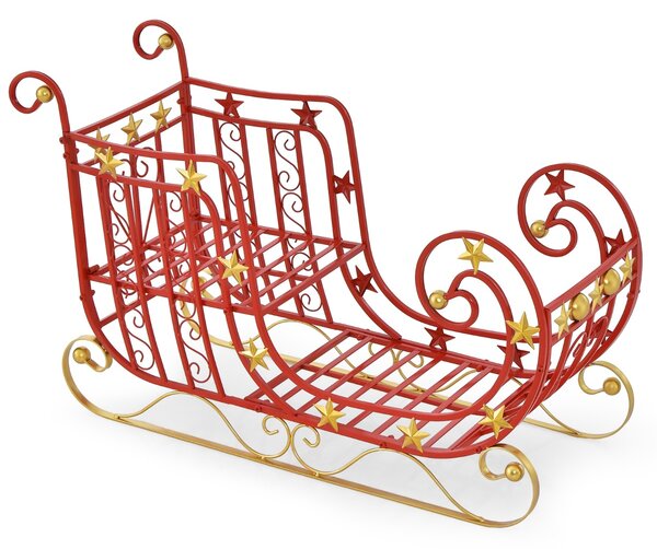 Costway Slitta di Babbo Natale in metallo con ampia area di carico per i regali stelle dorate, Slitta natalizia 99x36x61cm