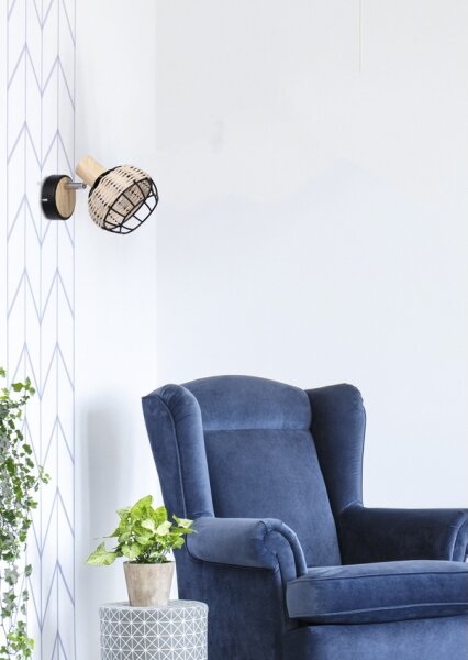 Faretto da parete TAJGA 1xE14/40W/230V rattan/nero