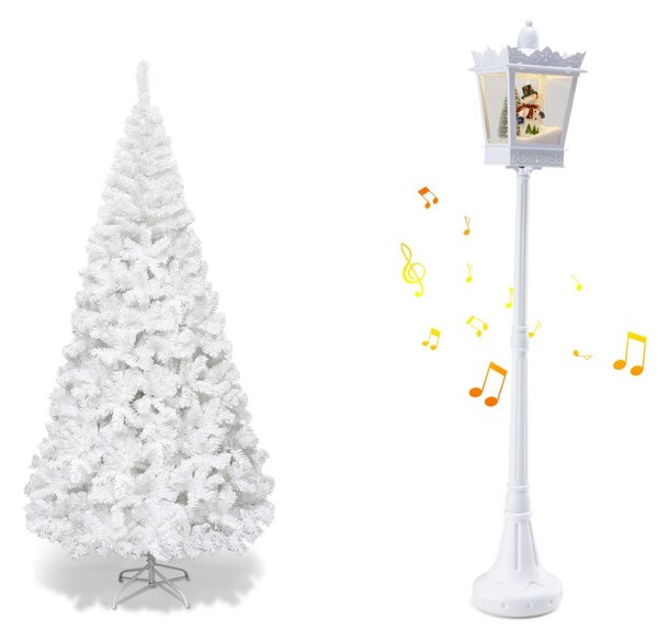 Costway Albero di natale artificiale 240cm in pvc e lampione natalizio musicale, Supporto in metallo e decorazione natalizia illuminata