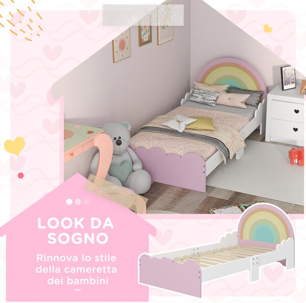 ZONEKIZ Lettino per Bambini 3-6 Anni con Sponde Laterali Anticaduta in MDF, 143x74x66 cm, Bianco e Rosa|Aosom