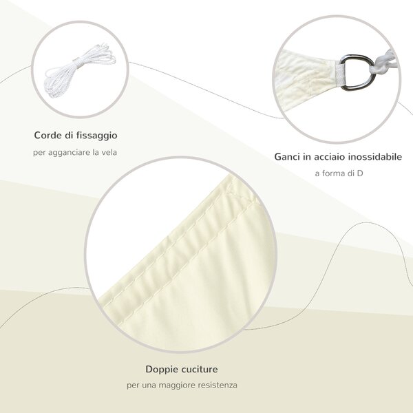Outsunny Vela Ombreggiante Rettangolare, Tenda da Sole per Esterno in Poliestere Anti UV Traspirante 3x4m Bianco crema|Aosom