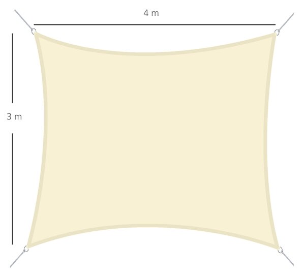 Outsunny Vela Ombreggiante Rettangolare, Tenda da Sole per Esterno in Poliestere Anti UV Traspirante 3x4m Bianco crema|Aosom