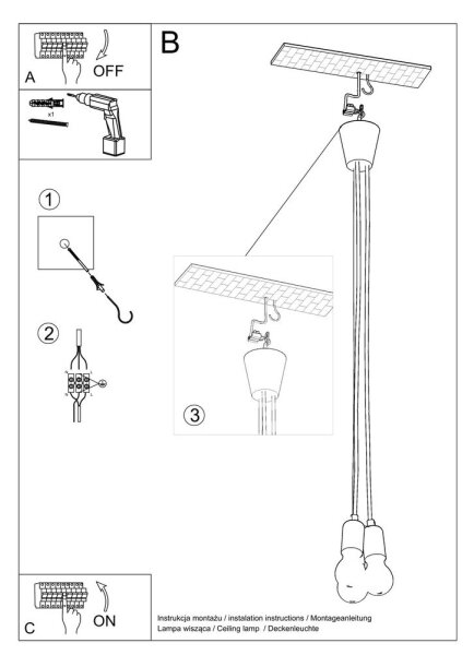 Lampadario su filo DIEGO 3xE27/60W/230V grigio