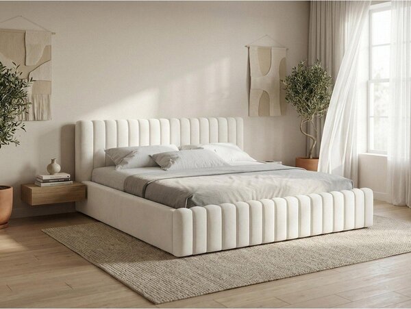 Letto matrimoniale imbottito grigio tortora con contenitore con rete inclusa 160x200 cm Lemi – Makamii