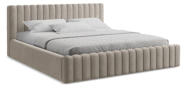Letto matrimoniale imbottito grigio tortora con contenitore con rete inclusa 160x200 cm Lemi – Makamii