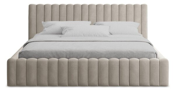 Letto matrimoniale imbottito grigio tortora con contenitore con rete inclusa 160x200 cm Lemi – Makamii