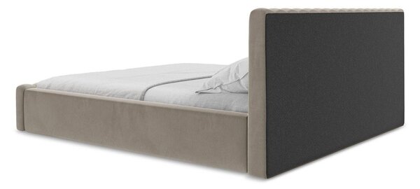 Letto matrimoniale imbottito grigio tortora con contenitore con rete inclusa 160x200 cm Lemi – Makamii
