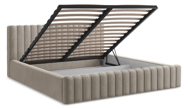 Letto matrimoniale imbottito grigio tortora con contenitore con rete inclusa 160x200 cm Lemi – Makamii