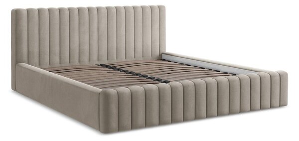 Letto matrimoniale imbottito grigio tortora con contenitore con rete inclusa 160x200 cm Lemi – Makamii