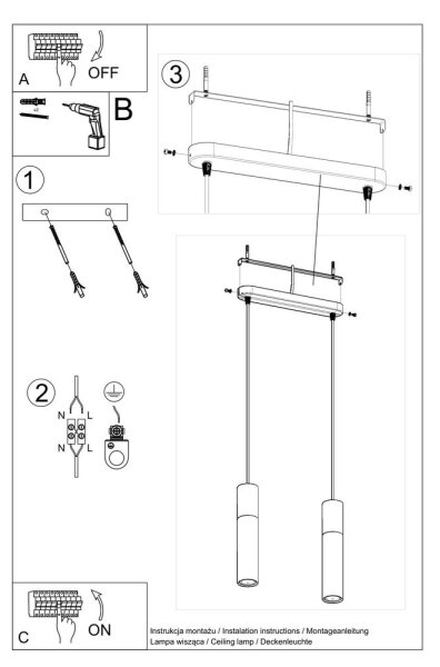 Lampadario a sospensione con filo BORGIO 2xGU10/40W/230V