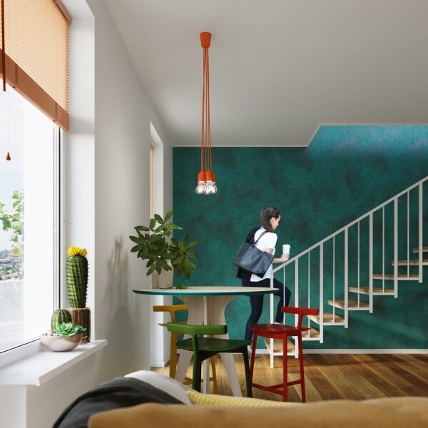 Lampadario su filo DIEGO 3xE27/60W/230V arancione