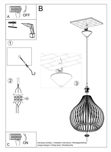 Lampadario su filo APRILLA 1xE27/60W/230V