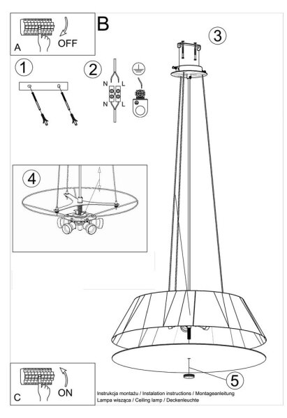 Sollux SL.0766 - Lampadario su filo VEGA 5xE27/60W/230V d. 60 cm nero