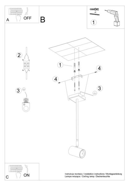 Sollux SL.1074 - Lampadario su palo NORANO 1xGU10/40W/230V nero