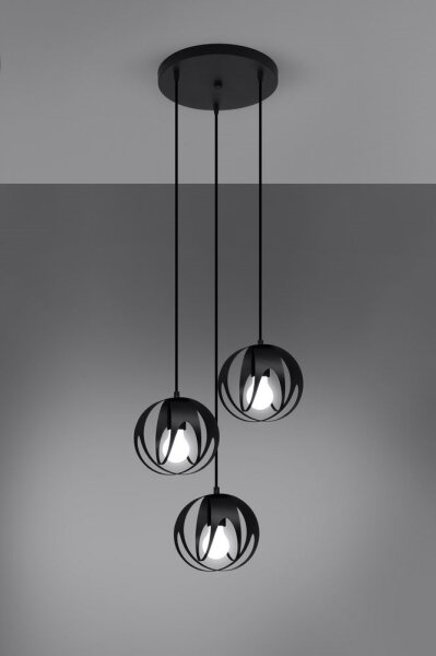 Sollux SL.1088 - Lampadario su corda TULOS 3xE27/60W/230V nero