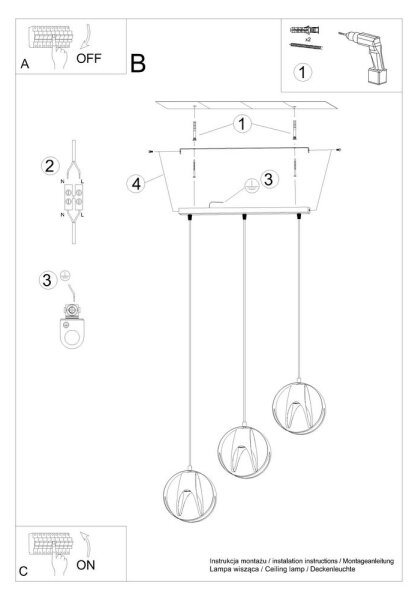 Sollux SL.1085 - Lampadario su corda TULOS 3xE27/60W/230V bianco
