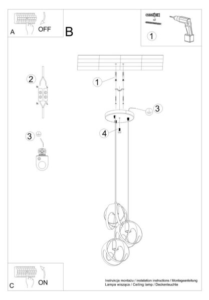 Sollux SL.1084 - Lampadario su corda TULOS 3xE27/60W/230V bianco