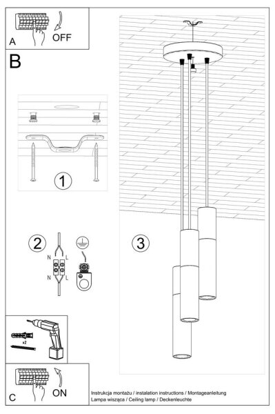 Sollux SL.1081 - Lampadario su corda BORGIO 3xGU10/40W/230V cemento/metallo nero