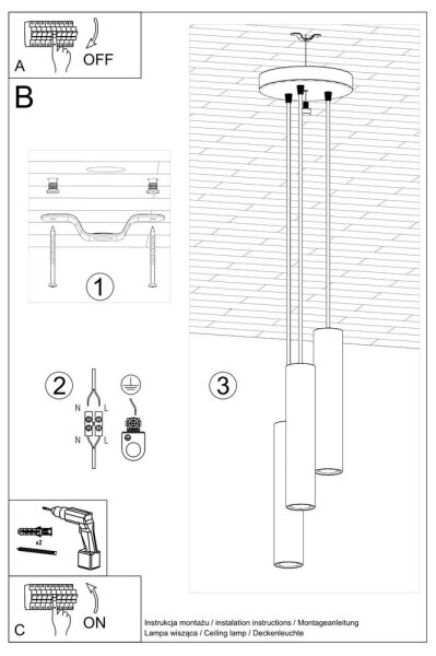Sollux SL.1079 - Lampadario a sospensione con filo LAGOS 3xGU10/10W/230V nero