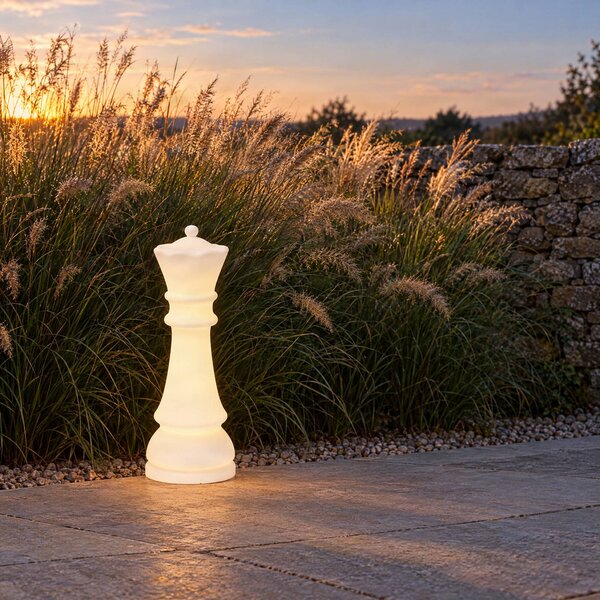 Lampada LED da terra Lucande Gambi, pedina della dama, CCT, IP44 Gambi Lucande, dimmerabile, Bianco / Opale, Plastica, Design