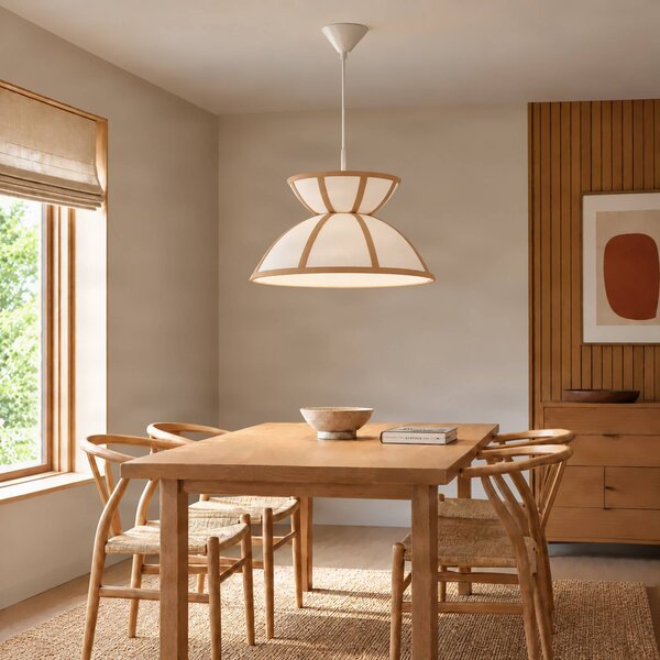 Lampada a sospensione Clarence Lucande, dimmerabile, Crema / Ambra, Soggiorno / Sala da pranzo, Tessuto / Stoffa / Seta, Campagna / Rustiche, Lampada a sospensione