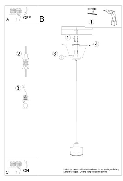 Sollux SL.1132 - Lampadario a cavo SAVAR 1xE27/60W/230V nero
