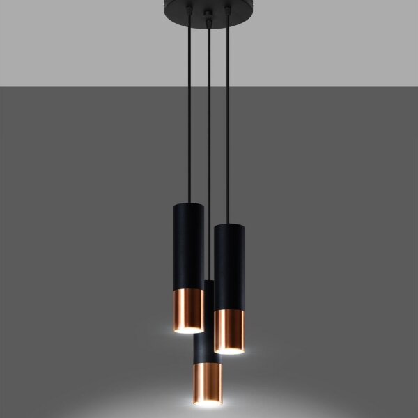 Sollux SL.0949 - Lampadario a sospensione con filo LOOPEZ 3xGU10/10W/230V arrotondato nero/rame