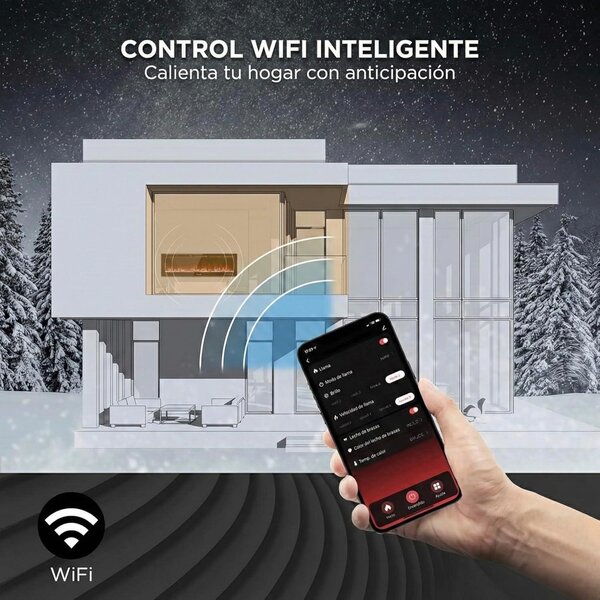 Camino elettrico senza fili, profondo 7,5 cm, con vetro temperato, telecomando e touchscreen, riscaldamento 750/1500 W, effetto fiamma regolabile (107 cm)