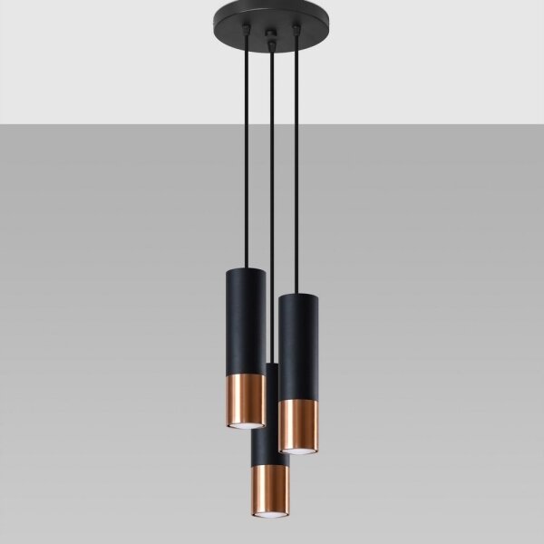 Sollux SL.0949 - Lampadario a sospensione con filo LOOPEZ 3xGU10/10W/230V arrotondato nero/rame