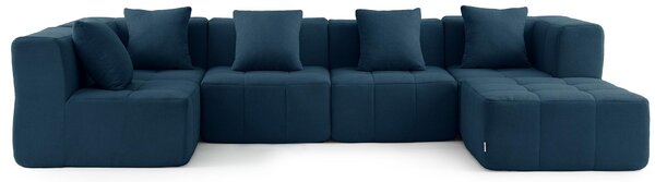 MILYSOFA SOFABULOUS: divano angolare modulare a 5 posti con chaise longue, raffinato tessuto bouclé, blu intenso