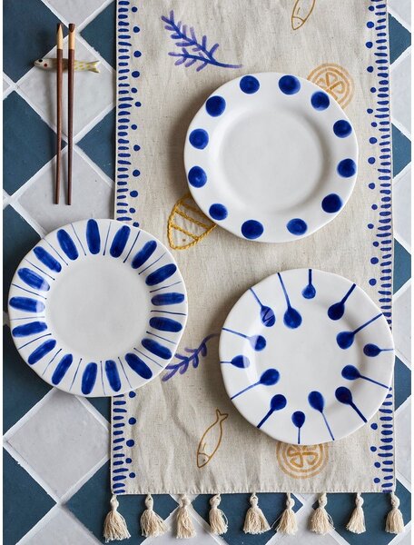 Set di piatti da dolce bianchi/blu in gres 3 pz ø 22 cm Linora – Bloomingville