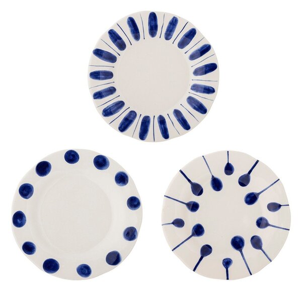Set di piatti da dolce bianchi/blu in gres 3 pz ø 22 cm Linora – Bloomingville