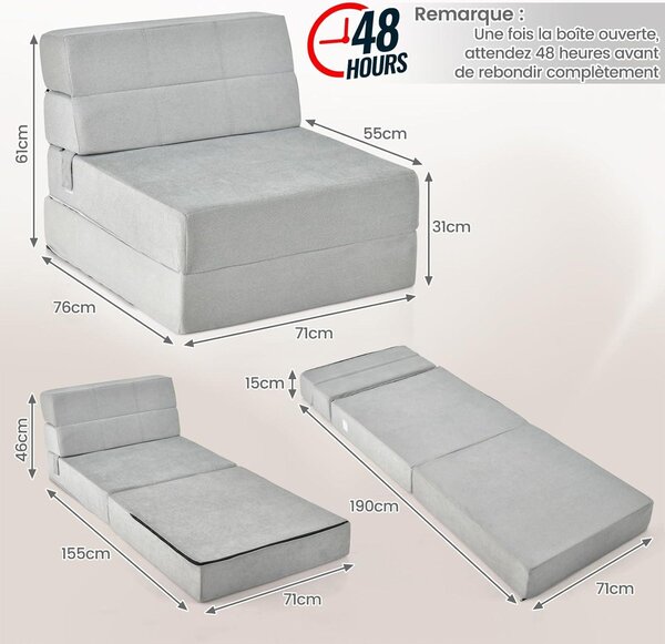 Materasso pieghevole per ospiti - Materasso da campeggio - Puf-materasso - Divano letto - Materasso per ospiti - Design 3-in-1 - Imbottitura in spugna morbida
