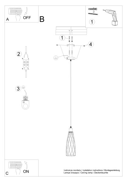 Sollux SL.1165 - Lampadario a sospensione con filo SUBA 1xE27/15W/230V nero