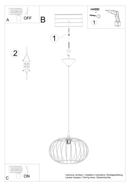 Sollux SL.1185 - Lampadario a sospensione con filo TSUNO 1xE27/15W/230V nero
