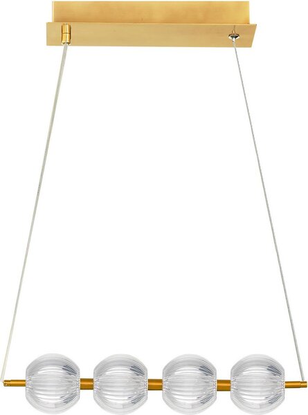 Lampada a sospensione decorativa, color oro, con barra orizzontale, sfere in acrilico e luci LED che cambiano colore, 20W, marca BRILLANT, linea Light Prestige